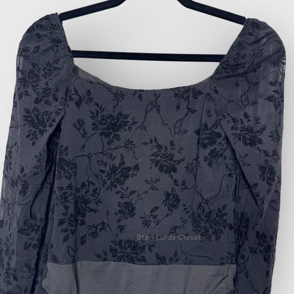 Lulus Regal Rendezvous Floral Bodysuit | Medium Black Mesh Long Sleeve Velvet - Picture 8 of 11